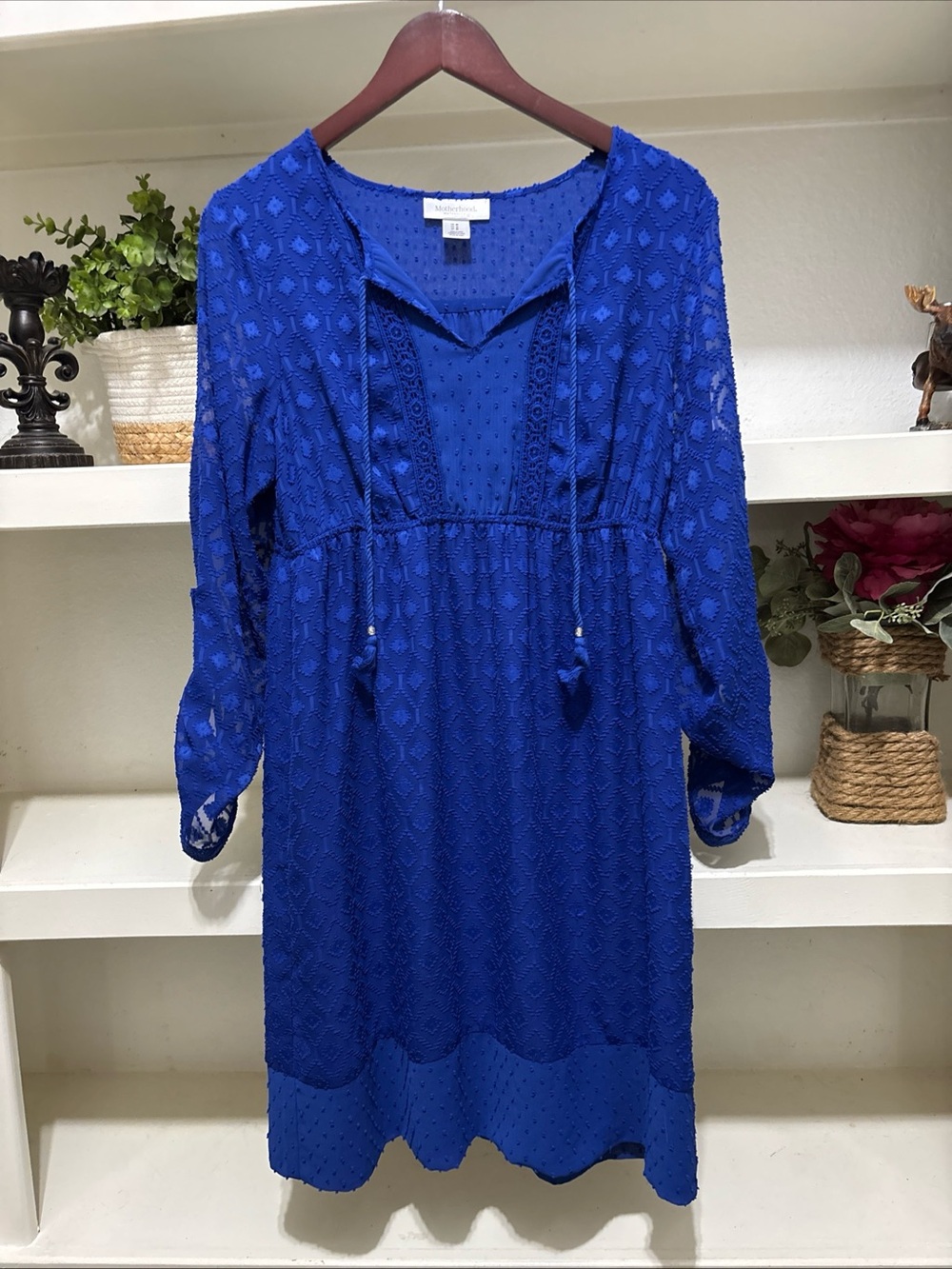 Motherhood Maternity Women's Midi Blue Dress Long Sleeve Size M